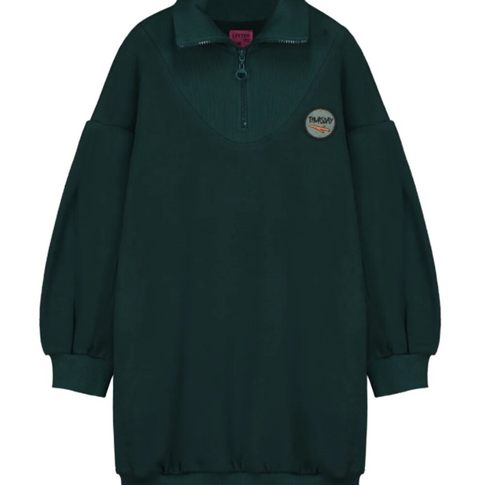 LETTER TO THE WORLD Dress Sweat Organic Cotton Zip Neck Collar Kiva Chrome green